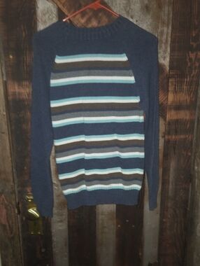 Gymboree Navy Crewneck Sweater with Light Blue, White & Brown Stripes
